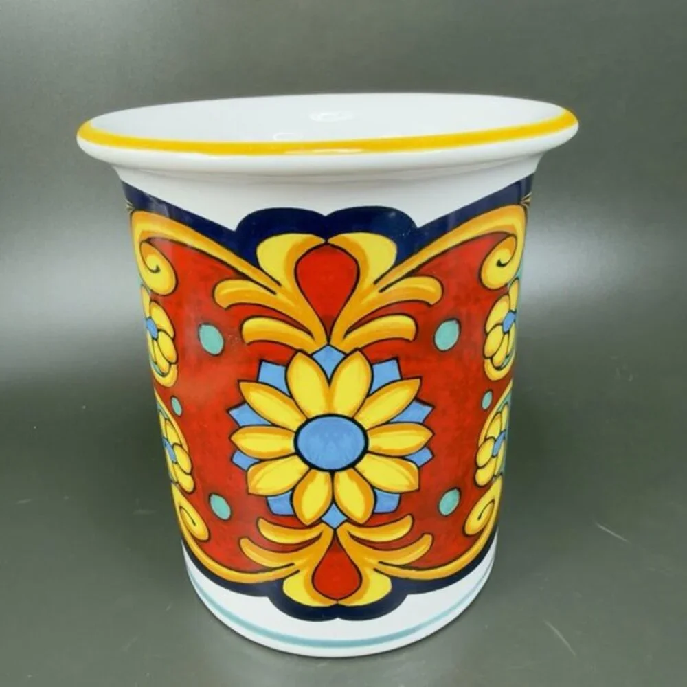 Ceramic‎ Nova Deruta Made In Italy Redware Pottery Utensil Holder Crock Vase VTG